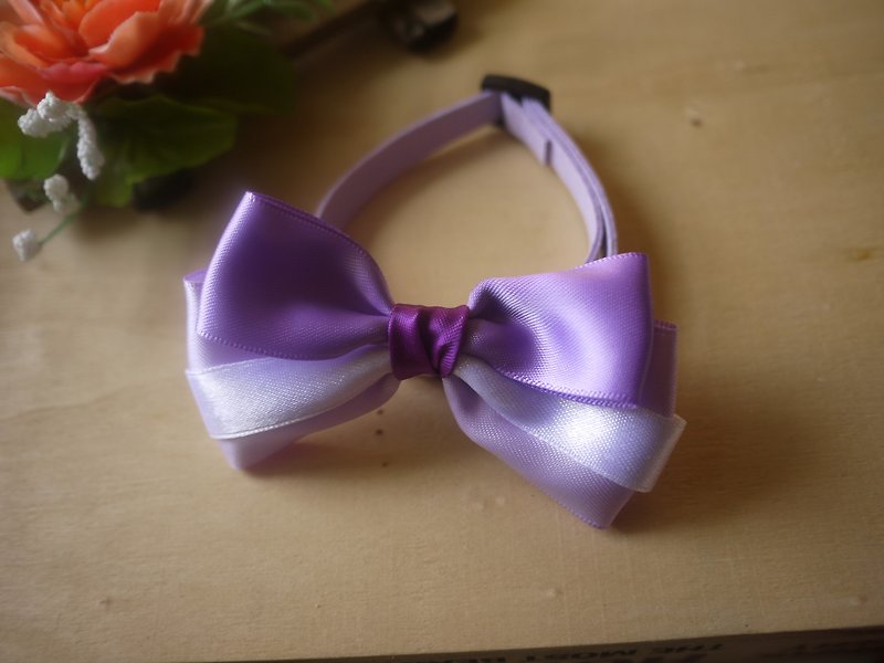 Safety pet collar x lavender purple cat dog / neck strap / bow tie / tweet - ปลอกคอ - ผ้าไหม สีม่วง