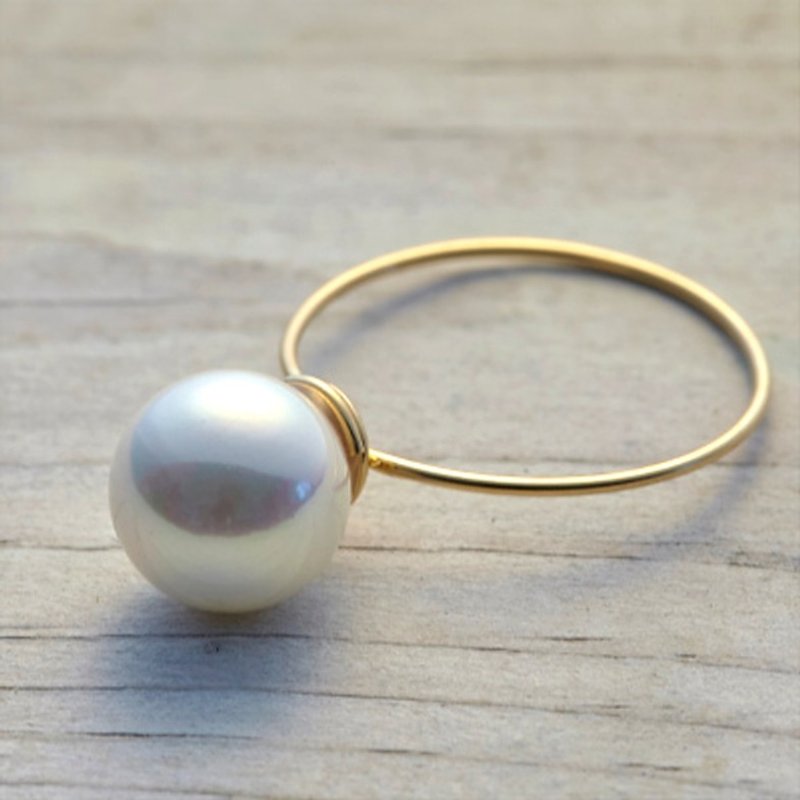リング・貝パールと14KGFの究極のシンプルで華奢なリング・DollR01 - 戒指 - 其他金屬 白色