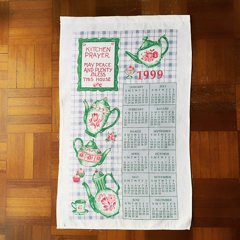 1999 American early cloth calendar teapot - ตกแต่งผนัง - วัสดุอื่นๆ สีเขียว