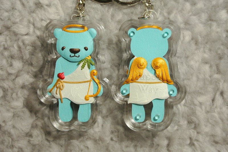 Dumpy Bear 紙雕小熊吊飾NO.15 - 鑰匙圈/鑰匙包 - 紙 藍色