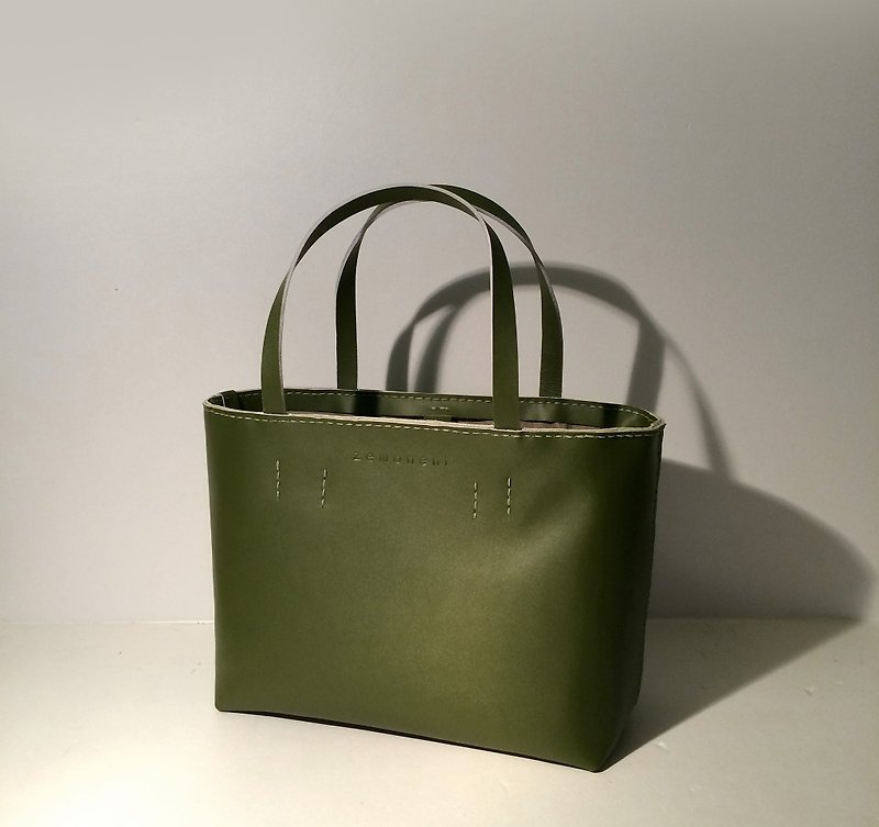 Zemoneni leather tote bag Oliver green color in S size - Clutch Bags - Genuine Leather Green