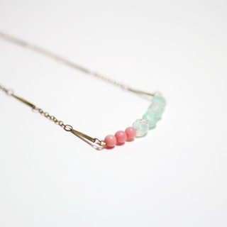 ピンクミントジュレップ天然石真鍮のチェーンネックレスロング/短鎖/鎖骨チェーン