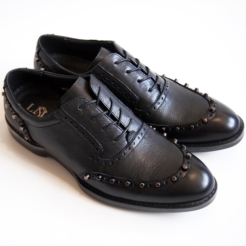 [LMdH] D2A19-99 calf leather carving rivets Rivets-oxfords jelly gas bottom black Oxford shoes ‧ ‧ Free Shipping - รองเท้าอ็อกฟอร์ดผู้ชาย - หนังแท้ สีดำ
