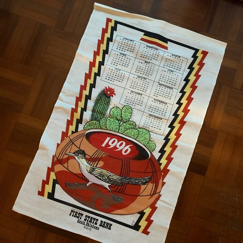 1996年 初期のアメリカ キャンバス カレンダー サボテン - ウォールデコ・壁紙 - コットン・麻 多色