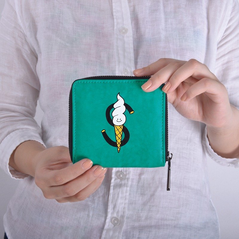 KIITOSPU short wallet - fast arrival ice cream # # - กระเป๋าสตางค์ - หนังแท้ สีเขียว