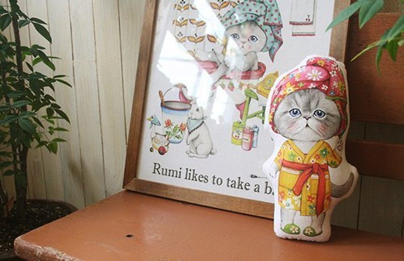 Super Meng sense. South Korean illustrator design - hand-sewn doll cat bathrobe - ตุ๊กตา - วัสดุอื่นๆ 