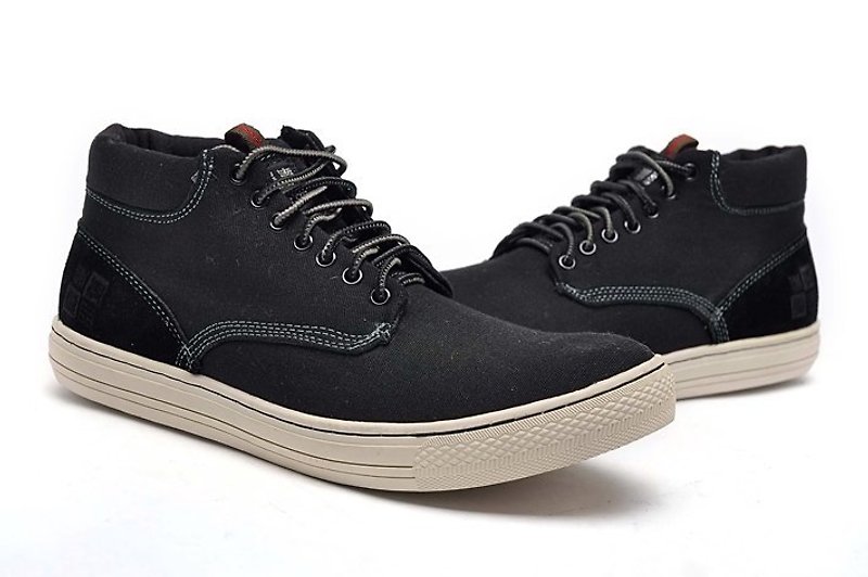 Japanese-style suede stitching canvas shoes black - Men's Casual Shoes - Cotton & Hemp Black
