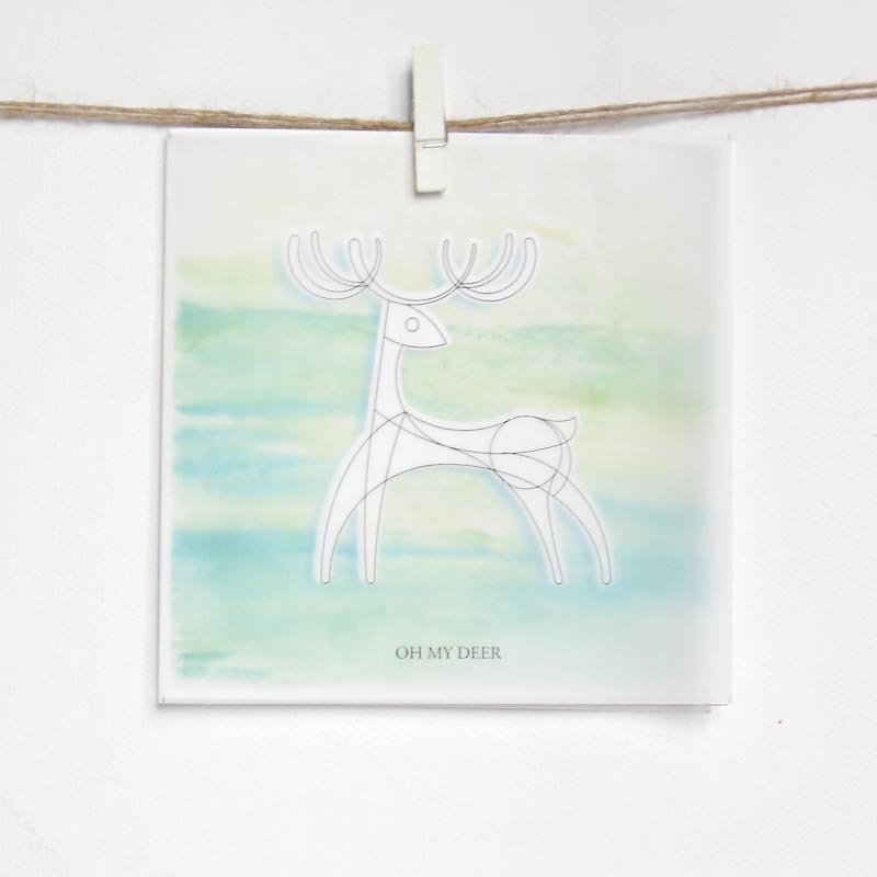 聖誕節-DIY塗色聖誕卡-小鹿 OH MY DEER 草原背景 - 卡片/明信片 - 紙 綠色