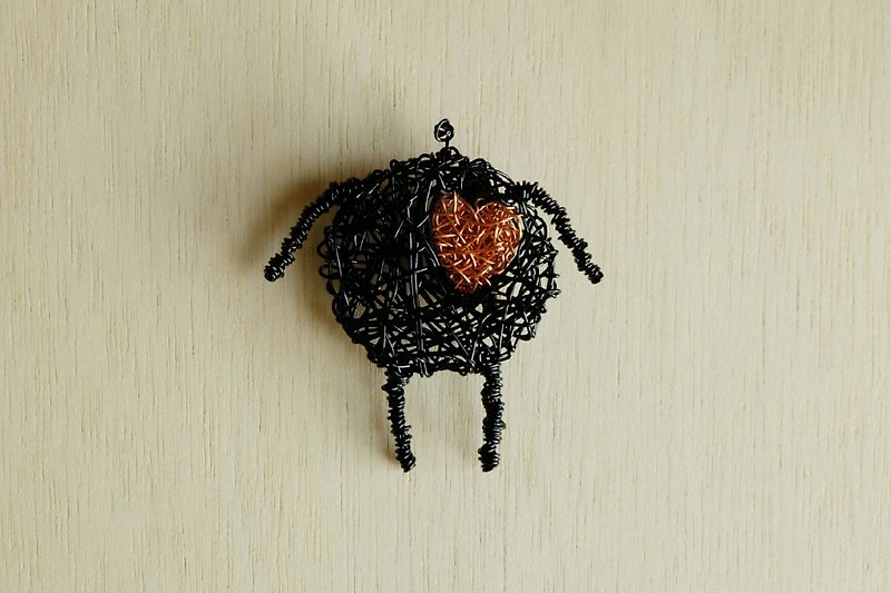 Metal thread brooch / be careful small fat / small family series - Brooches - Other Metals Black