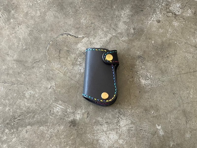 【Mini5】Hand-stitched car key case (black) - Keychains - Genuine Leather Black