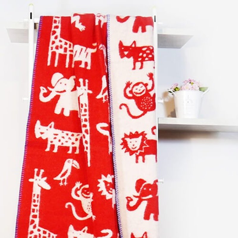 [Keep warm quilt] Sweden Klippan organic wool blanket-peekaboo in the wild (red) - ผ้าห่ม - ผ้าฝ้าย/ผ้าลินิน สีแดง