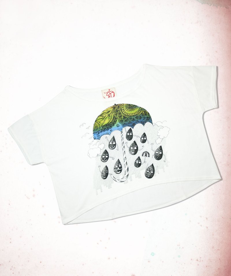 Feel short-T- rainy summer celebration (white) - Women's T-Shirts - Cotton & Hemp White