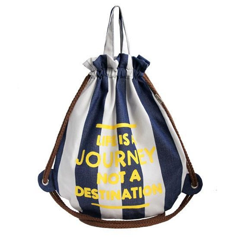 Big whale beam after the mouth backpack (marine wind blue and white striped models) - Clutch Bags - Other Materials Blue