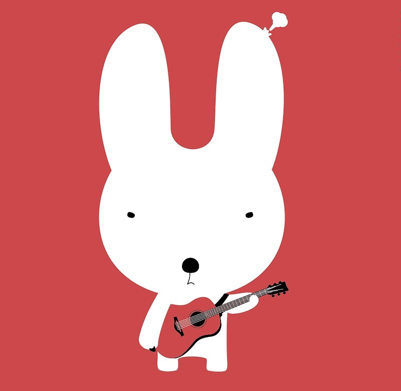 | Guitar Rabbit Guitar Rabbit | - เสื้อยืดผู้หญิง - ผ้าฝ้าย/ผ้าลินิน สีแดง