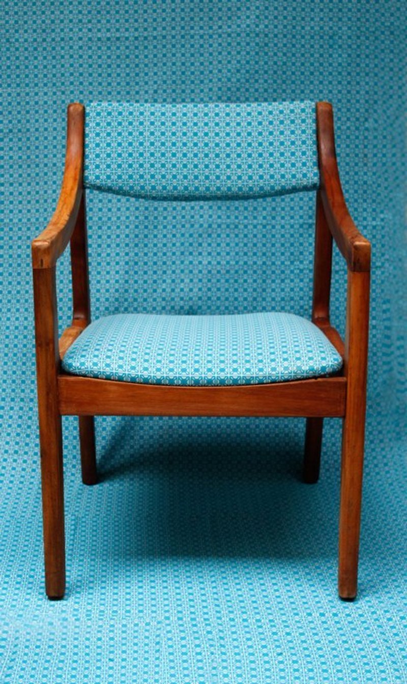 「印花樂x唐青」布椅善念計畫/去漆原木扶手北歐風單椅 - 置物 - 木製 ブルー