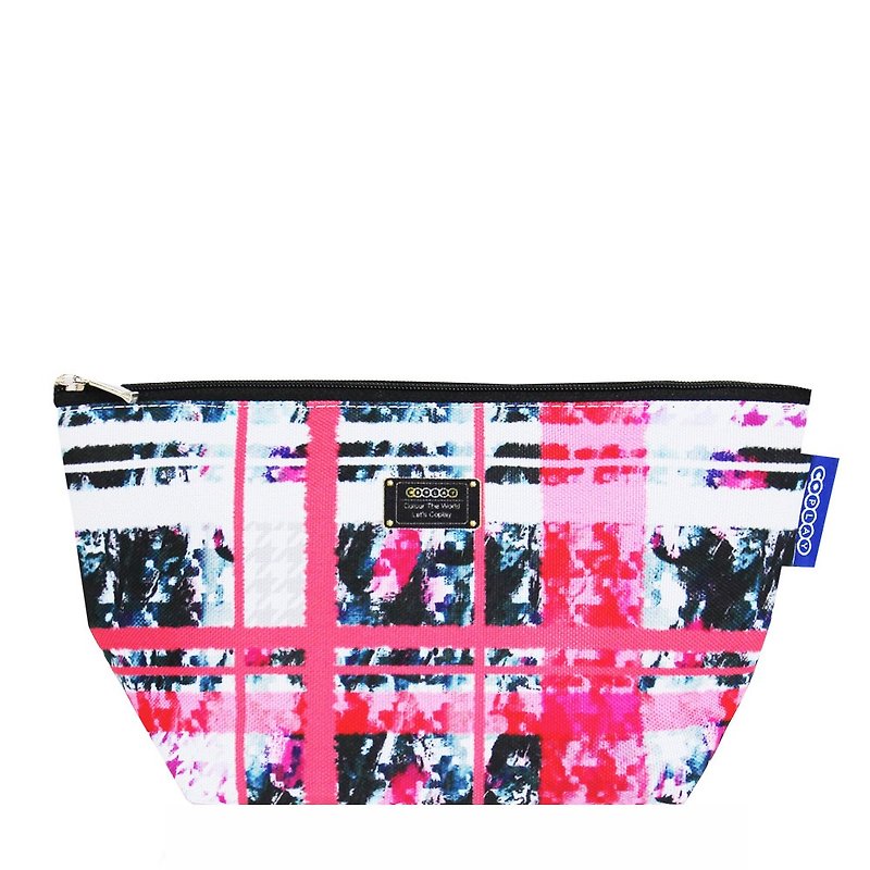 COPLAY  cosmetic bag-pink plaid sweet heart - กระเป๋าคลัทช์ - วัสดุกันนำ้ สึชมพู
