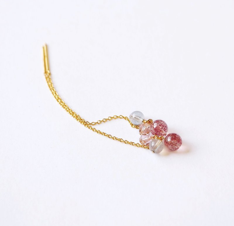 Natural strawberry crystal multi-stone small string labradorite light jewelry 14K GF earrings earrings mini - Earrings & Clip-ons - Gemstone Pink