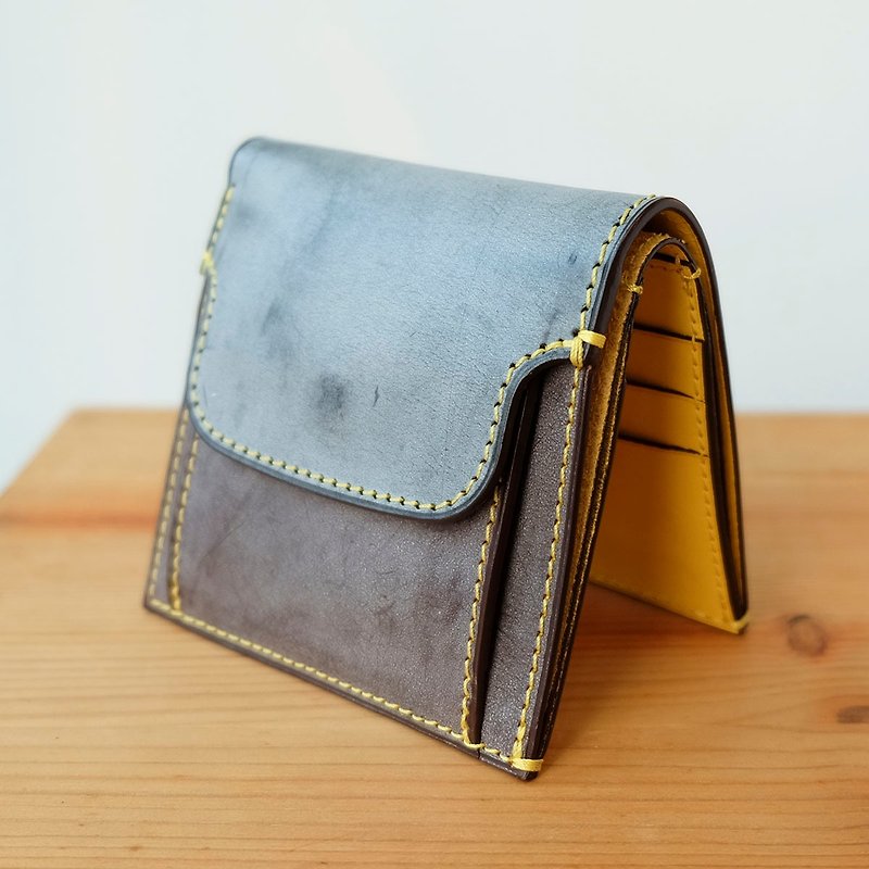 isni [cards &coin short wallet ]  handmade leather - กระเป๋าสตางค์ - หนังแท้ สีดำ
