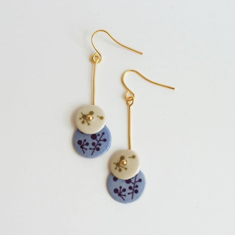 Kedo Porcelain Flower Jewelry Series Branch Double Earrings Vertical Type - Earrings & Clip-ons - Other Materials Blue