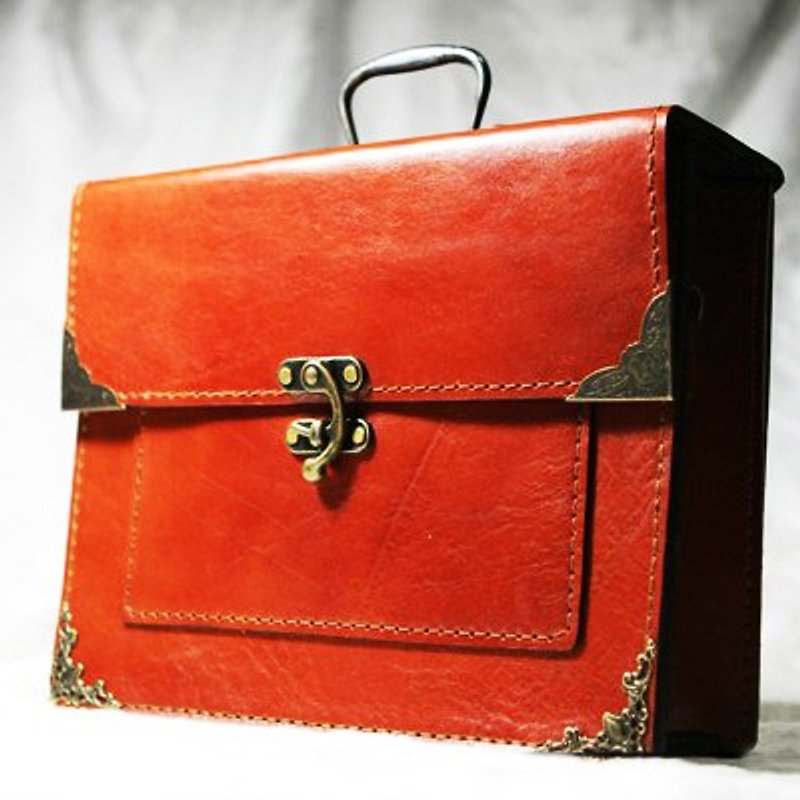 35. Hand-stitched leather retro handbag/briefcase - กระเป๋าเอกสาร - หนังแท้ 