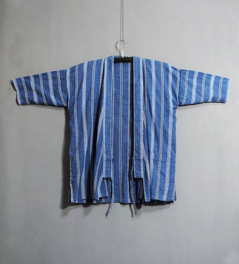 Wahr_ line blue kimono blouse thin coat - จัมพ์สูท - วัสดุอื่นๆ 