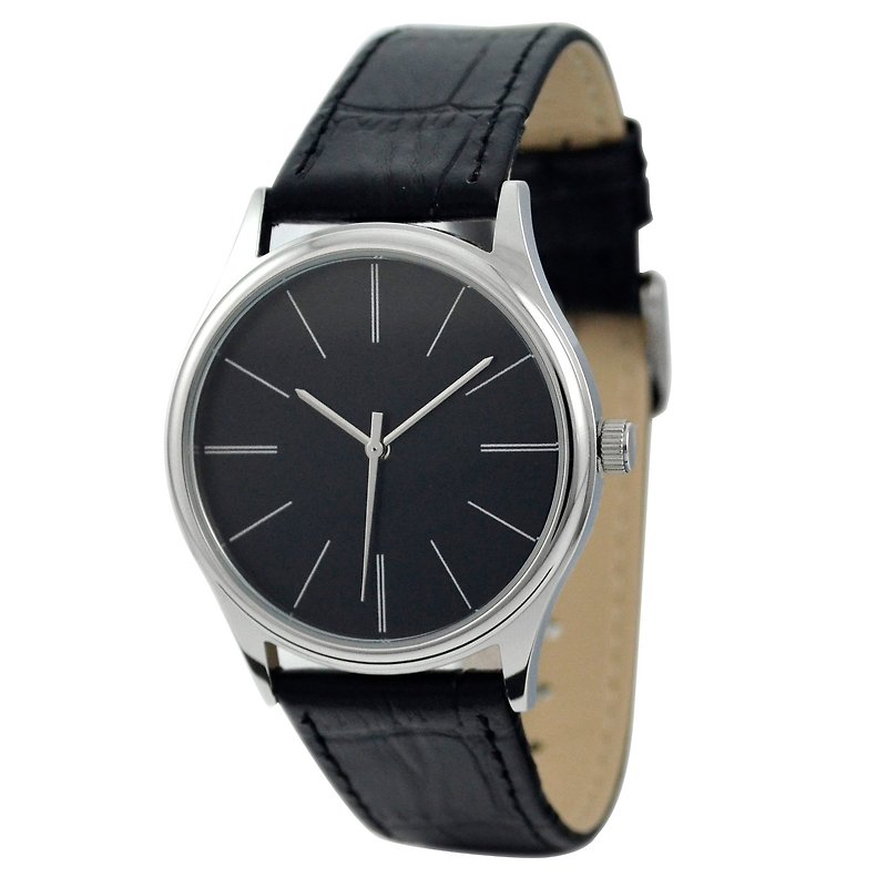簡約幼長條紋手錶 中性 免運 - 女裝錶 - 其他金屬 黑色
