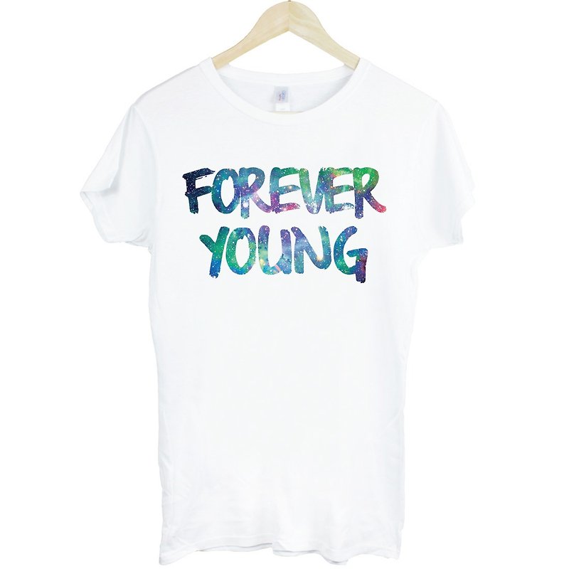 Forever Young-Galaxy Girls Short Sleeve T-Shirt-White Forever Young Galaxy Triangle Universe Wenqing Fashion Design Homemade Brand Fashion Round - เสื้อยืดผู้หญิง - กระดาษ ขาว