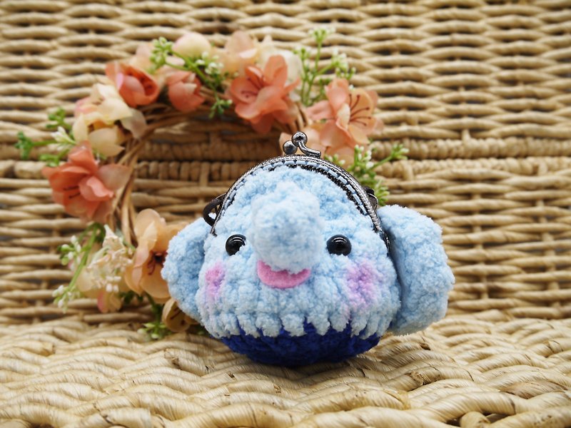 Animal wool knit mini purse mouth gold package - big ears elephant - Coin Purses - Other Materials Blue