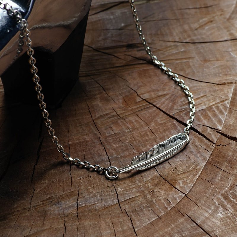 Feather hook angle chain hook 925 silver hand-made ornaments + Silver Chain - สร้อยคอ - โลหะ สีเทา