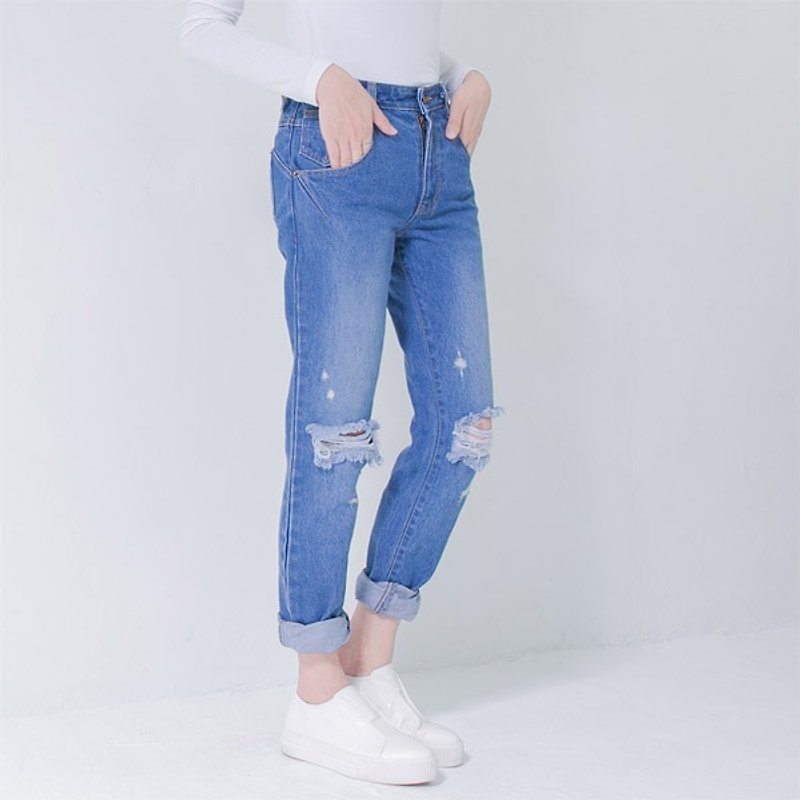 SU: MI said Ripped Brush boyfriend jeans _5AF301_ blue - Women's Blazers & Trench Coats - Other Materials Blue
