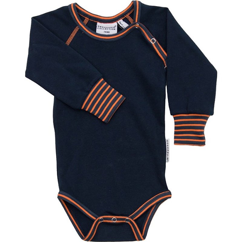 【瑞典童裝】有機棉包屁衣6M至3歲 深藍/橘 - 嬰兒連身衣/包被/包巾 - 棉．麻 藍色