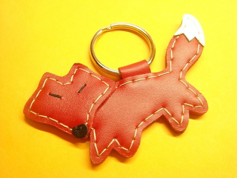{Leatherprince 手工皮革} 台灣MIT 紅色 可愛 小狐狸 純手工縫製 皮革 鑰匙圈 / Kato the Fox Leather Keychain ( Red ) - พวงกุญแจ - หนังแท้ 