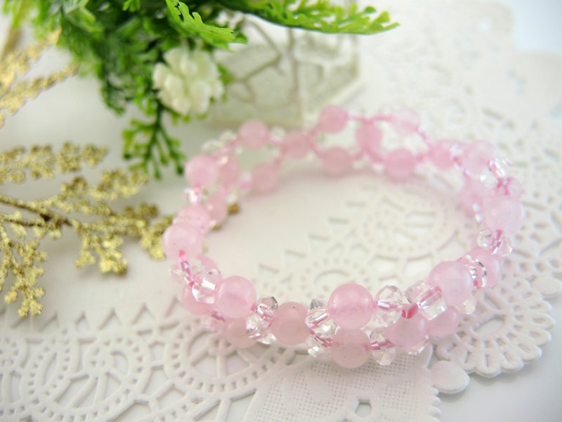 "Water Stone Crystal Dew-Lotus Pink Crystal" Pink Crystal Romantic Elegant Bracelet - สร้อยข้อมือ - เครื่องเพชรพลอย สึชมพู