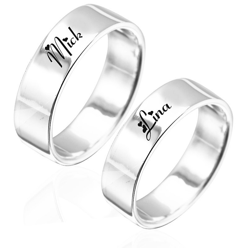 Customized couple rings 8mm flat engraving sterling silver ring - Couples' Rings - Sterling Silver Silver