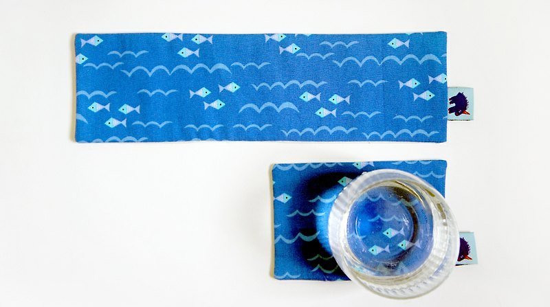 水中游小物墊組 - コースター - その他の素材 ブルー