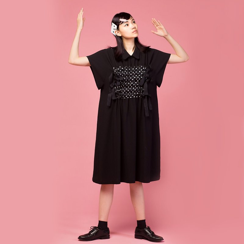 Tan-tan / Black Wide Sleeve Drawstring Dress - One Piece Dresses - Other Materials Black