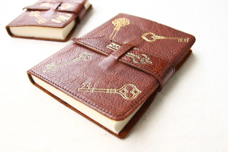 Handmade Leather Journal ( Key Pattern) Size M -Manufactus - Notebooks & Journals - Genuine Leather Brown