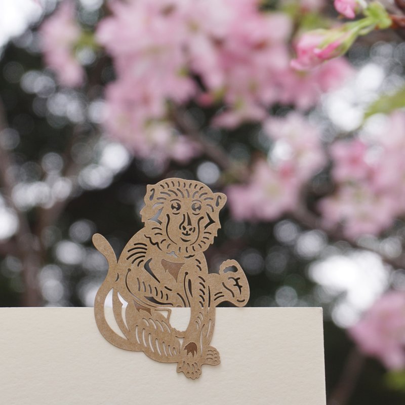 Mai Mai Zoo-Taiwan Macaque Paper Carving Bookmark | Cute Animal Healing Small Things Stationery Gifts - Bookmarks - Paper Khaki