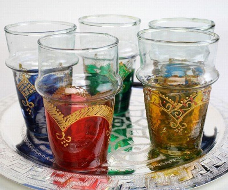 Post Free Shipping! Morocco Hand colored ice water glass - Teapots & Teacups - Glass Multicolor