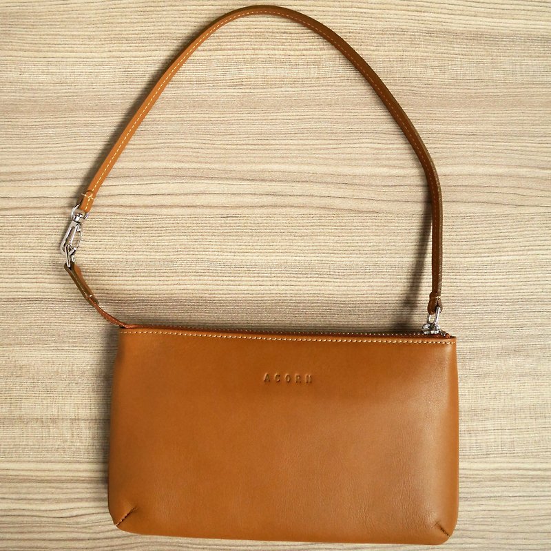[Small defect welfare products] Simply take it with you-leather clutch/ Brown - Clutch Bags - Genuine Leather Khaki