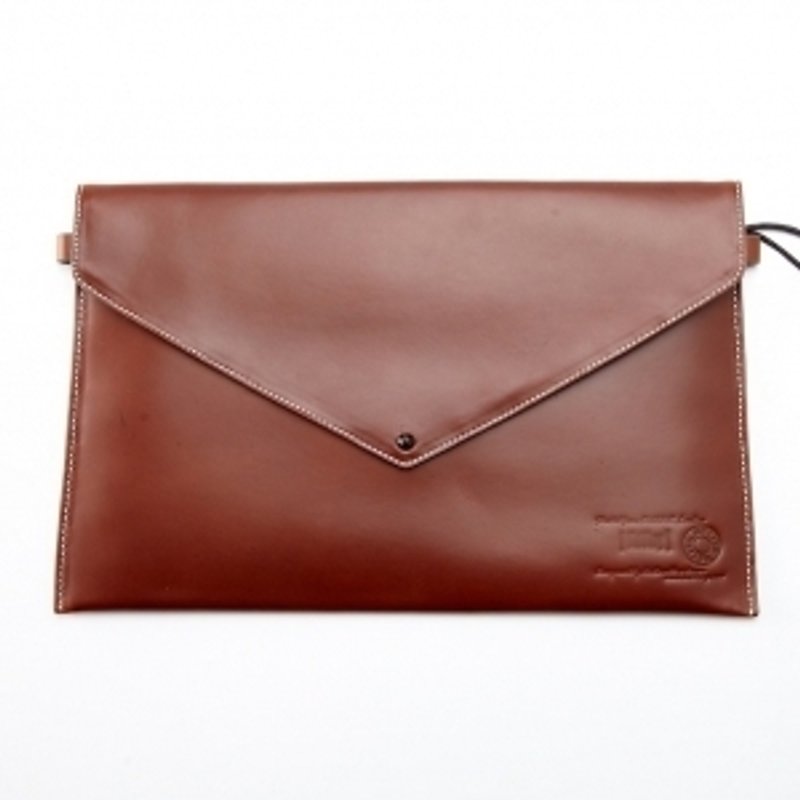 Brown full leather envelope file hand-clutch / shoulder bag / shoulder bag - Other - Genuine Leather Brown