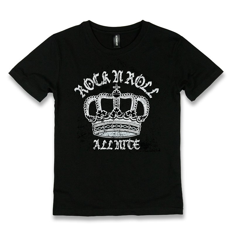 KOMIKUZ-搖滾皇冠印花TEE-黑 - T 恤 - 其他材質 黑色