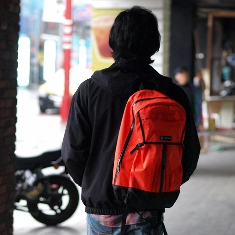 PIPE-T1 after fluorescent orange waterproof function backpack - กระเป๋าเป้สะพายหลัง - วัสดุกันนำ้ สีส้ม