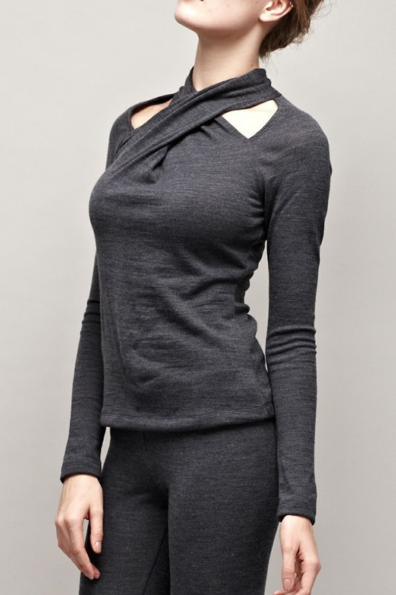 Neck collar naked neck neck knit top - Women's Sweaters - Wool Gray