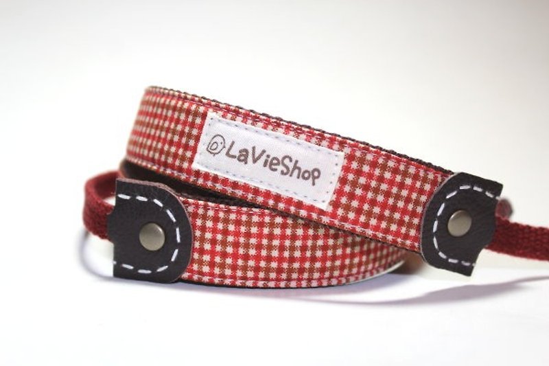 Classic Check (Red brown) 25mm Handmade Camera strap GF/NEX/DLSR/M43 - Cameras - Other Materials Red
