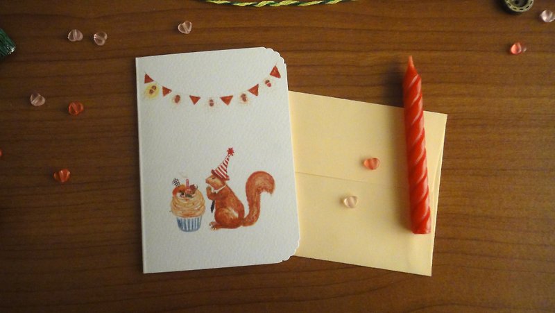 Squirrel, A Li’s Birthday Wish Postcard/Envelope Card - การ์ด/โปสการ์ด - กระดาษ หลากหลายสี
