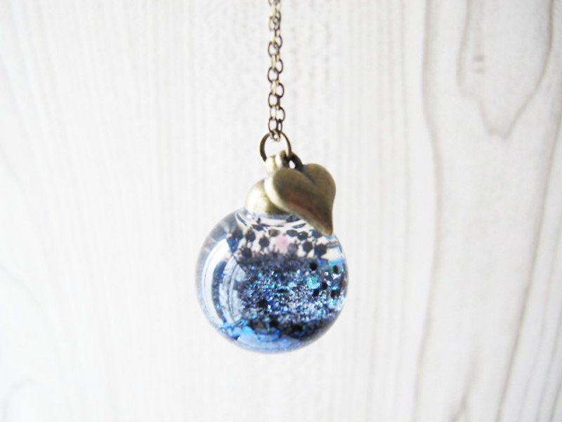 ＊Rosy Garden＊ valcano Ash glitter with water inisde glass ball necklace - สร้อยติดคอ - แก้ว สีดำ