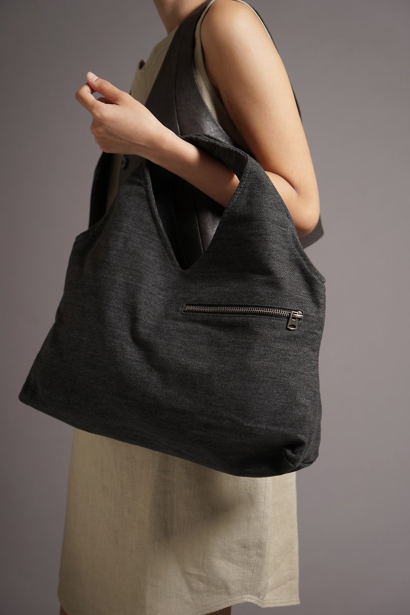 V-type large mouth bag _ black - Handbags & Totes - Other Materials Black