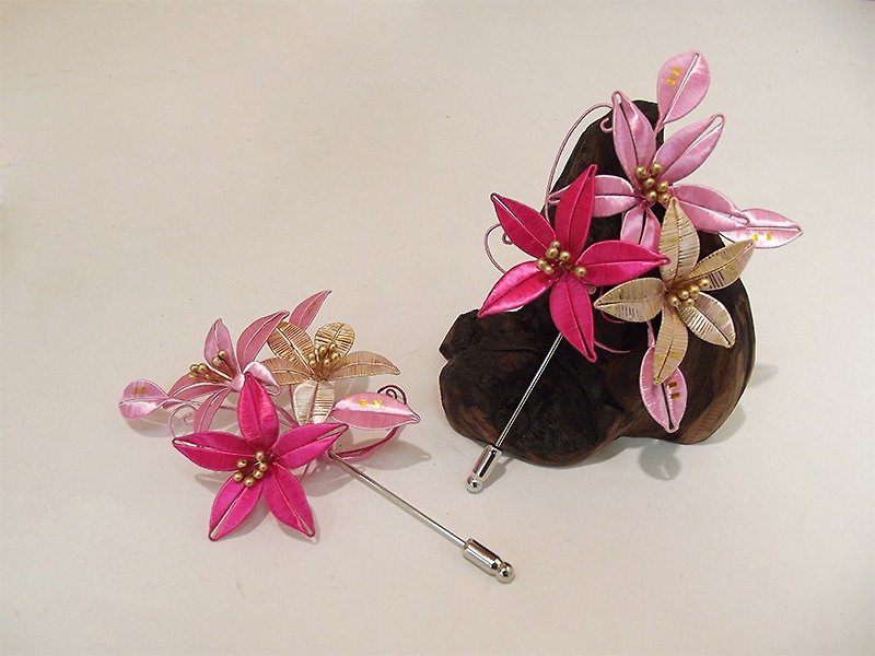 [Mrs.U Tibetan silk sweet words] spring - wrapped flower brooch - Brooches - Other Materials Pink
