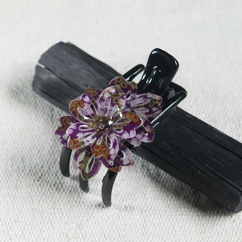 Nian Sakura, Double Sakura, Three-Claw Clip, Grab Clip-Purple - Hair Accessories - Acrylic Purple